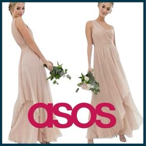 ASOS Soft Blush One Shoulder Pleated Bodice Layer Maxi Dress (6)